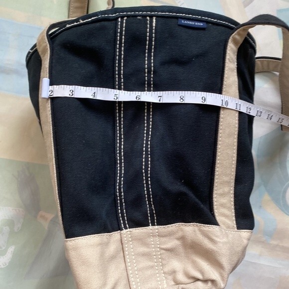 Lands End Vintage Beige & Blue Heavy Cotton Canvas Multipocketed Tote Bag - Picture 12 of 16